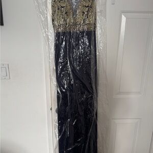 Aqua Blue and Gold Backless Dress